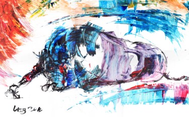 Peinture intitulée "taureau-a-terre1.jpg" par Bachir Laib, Œuvre d'art originale, Acrylique
