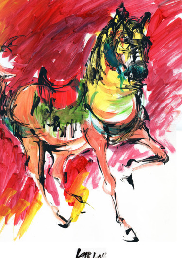 Pittura intitolato "cheval-barbe1.jpg" da Bachir Laib, Opera d'arte originale, Acrilico