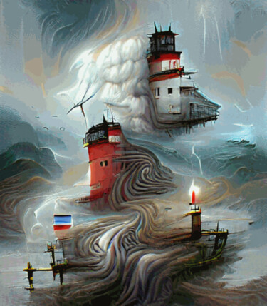 Цифровое искусство под названием "The storm at sea" - Bachir Reddioui, Подлинное произведение искусства, Цифровая живопись