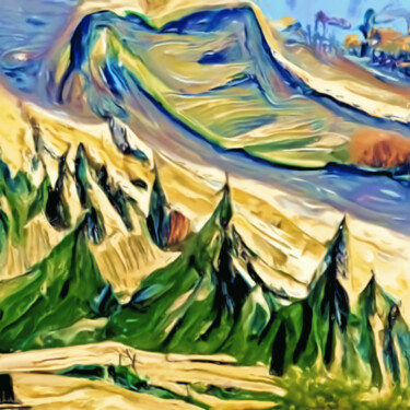 Grafika cyfrowa / sztuka generowana cyfrowo zatytułowany „mountain landscape” autorstwa Bachir Reddioui, Oryginalna praca, M…