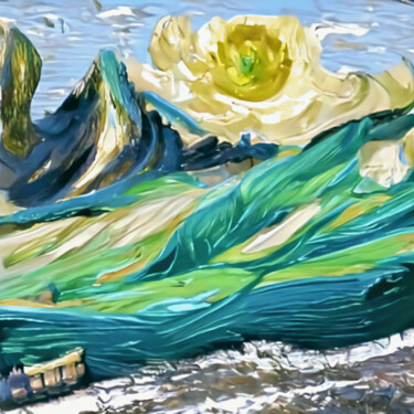 Arts numériques intitulée "hill landscape." par Bachir Reddioui, Œuvre d'art originale, Peinture numérique
