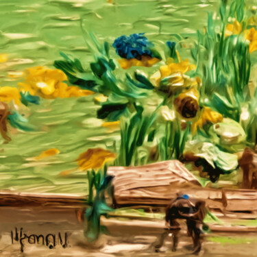 Digital Arts titled "Sunflowers" by Bachir Reddioui, Original Artwork, Digital Painting