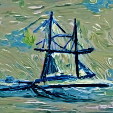 Digital Arts titled "The lost boat" by Bachir Reddioui, Original Artwork, Digital Painting