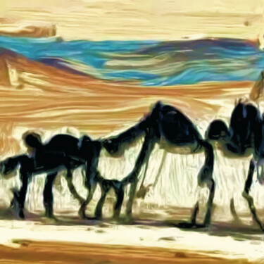 Arts numériques intitulée "The desert caravan" par Bachir Reddioui, Œuvre d'art originale, Peinture numérique