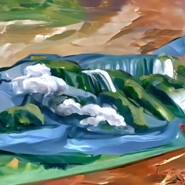 Digital Arts titled "Stunning waterfalls" by Bachir Reddioui, Original Artwork, Digital Painting