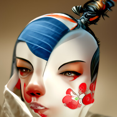 Digital Arts titled "Japanese geisha por…" by Bachir Reddioui, Original Artwork, Digital Painting