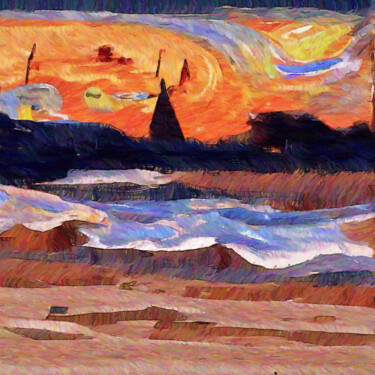 Digital Arts titled "Sunset view from th…" by Bachir Reddioui, Original Artwork, Digital Painting