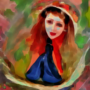 Digital Arts titled "A young woman smiles" by Bachir Reddioui, Original Artwork, Digital Painting