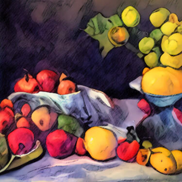 Digital Arts titled "Still life with fru…" by Bachir Reddioui, Original Artwork, Digital Painting