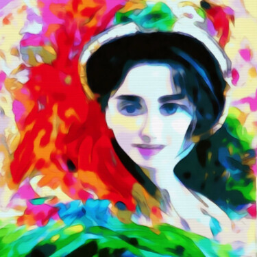 Digital Arts titled "Young flower girl" by Bachir Reddioui, Original Artwork, Digital Painting