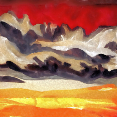 Digital Arts titled "Sunset over the des…" by Bachir Reddioui, Original Artwork, Digital Painting