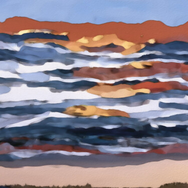 Digitale Kunst mit dem Titel "Sunset over the oce…" von Bachir Reddioui, Original-Kunstwerk, Digitale Malerei