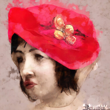 Digital Arts titled "Lady in red hat" by Bachir Reddioui, Original Artwork, Digital Painting