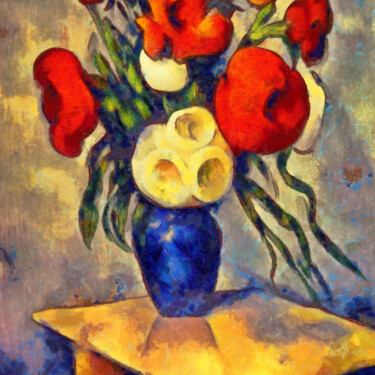 Digital Arts titled "A blue vase of rose…" by Bachir Reddioui, Original Artwork, Digital Painting