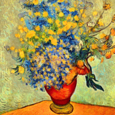 Digitale Kunst mit dem Titel "A vase of sunflowers" von Bachir Reddioui, Original-Kunstwerk, Digitale Malerei