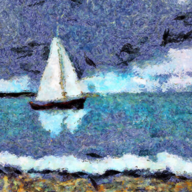 Arte digitale intitolato "Pleasure boat near…" da Bachir Reddioui, Opera d'arte originale, Pittura digitale