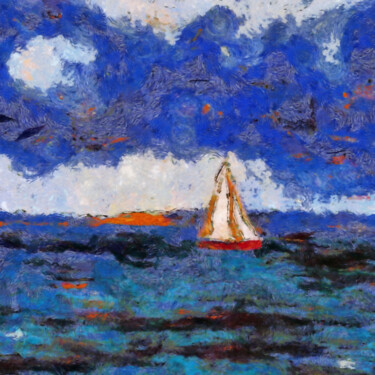 Arts numériques intitulée "Sailboat trip to th…" par Bachir Reddioui, Œuvre d'art originale, Peinture numérique