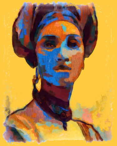 Digital Arts titled "An African woman mo…" by Bachir Reddioui, Original Artwork, Digital Painting