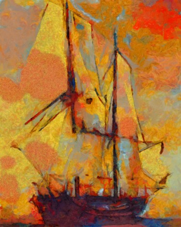 Digital Arts titled "An antique sailing…" by Bachir Reddioui, Original Artwork, Digital Painting