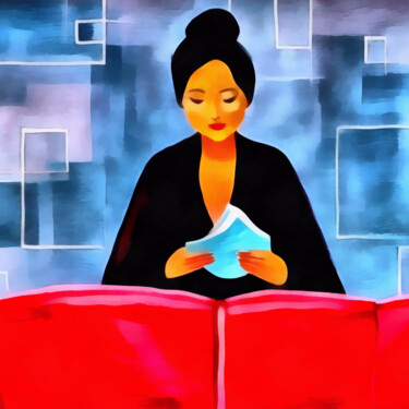 Grafika cyfrowa / sztuka generowana cyfrowo zatytułowany „A book-loving woman” autorstwa Bachir Reddioui, Oryginalna praca,…