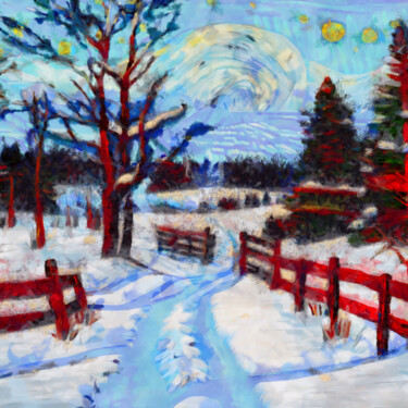 Artes digitais intitulada "Snow in the country…" por Bachir Reddioui, Obras de arte originais, Pintura digital