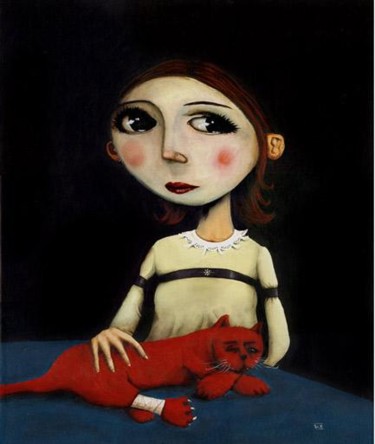 Peinture intitulée "fille et son chat" par Fabrice Backes, Œuvre d'art originale, Huile