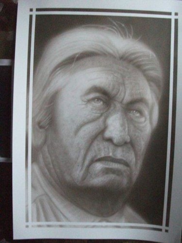 Painting titled "Old Cheyenne" by Bad65 Airbrush, Original Artwork, Oil