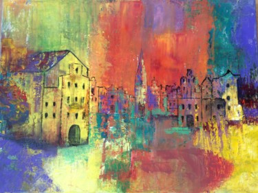 Malerei mit dem Titel "Stadtansicht-illumi…" von Baderart, Original-Kunstwerk, Öl