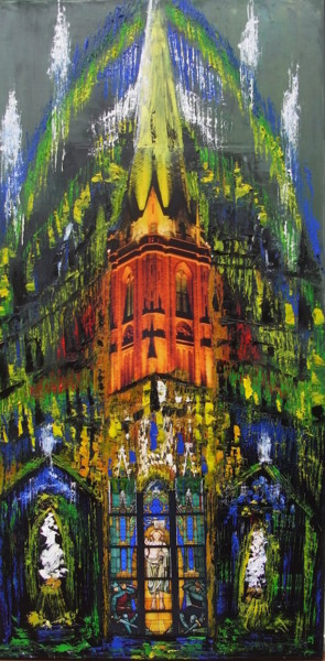 Malerei mit dem Titel "Nikolaikirche" von Baderart, Original-Kunstwerk, Öl