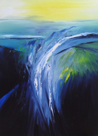Painting titled "Wasserfall" by Baderart, Original Artwork, Oil
