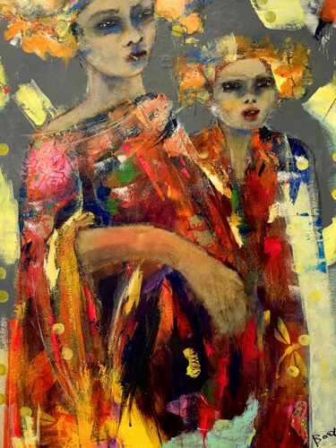 Peinture intitulée "Deux amies" par Badia Marteau, Œuvre d'art originale, Acrylique