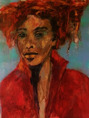 Painting titled "Regard de femme 70" by Badia, Original Artwork, Acrylic