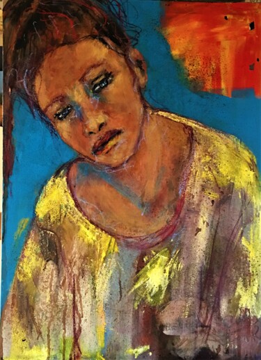 Painting titled "regard-de-femme-73-…" by Badia, Original Artwork, Acrylic