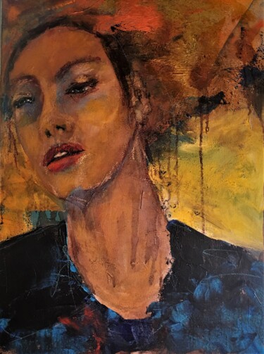 Painting titled "regard-de-femme-74.…" by Badia, Original Artwork, Acrylic