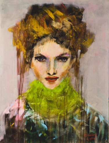 Malerei mit dem Titel "Regard de femme 1" von Badia, Original-Kunstwerk, Acryl