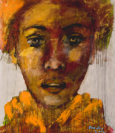 Malerei mit dem Titel "regard-de-femme 6" von Badia, Original-Kunstwerk, Acryl