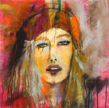 Painting titled "regard-de-femme-7" by Badia, Original Artwork, Acrylic