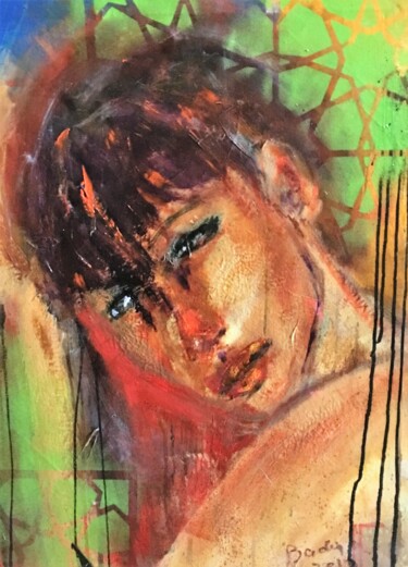 Peinture intitulée "regard de femme 28" par Badia, Œuvre d'art originale, Acrylique