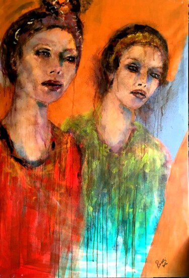 Malerei mit dem Titel "regard de Femme 26" von Badia, Original-Kunstwerk, Acryl
