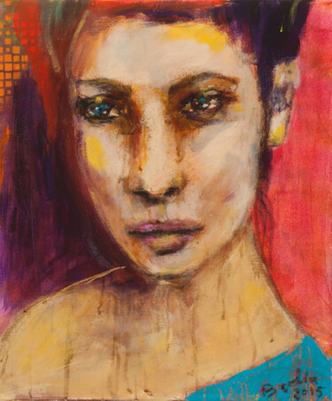 Painting titled "Regard de femme 14" by Badia, Original Artwork, Acrylic