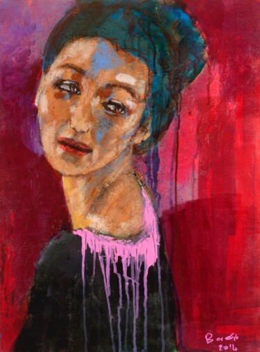 Malerei mit dem Titel "Regard de femme 11" von Badia, Original-Kunstwerk, Acryl