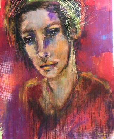 Peinture intitulée "Regard de femme 8" par Badia, Œuvre d'art originale, Acrylique
