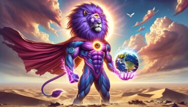 Arts numériques intitulée "Purple lion in dese…" par Badr Abdulkareem, Œuvre d'art originale, Image générée par l'IA