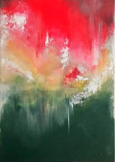 Painting titled "Sunset in the forest" by Veronika Holiencin, Original Artwork, Acrylic