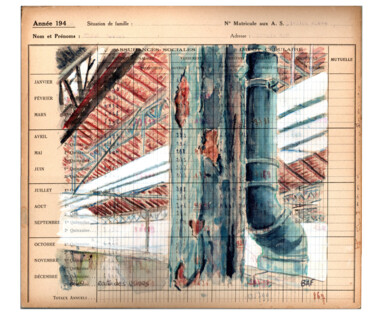 Schilderij getiteld "Ancienne usine "Rou…" door Baf, Origineel Kunstwerk, Aquarel