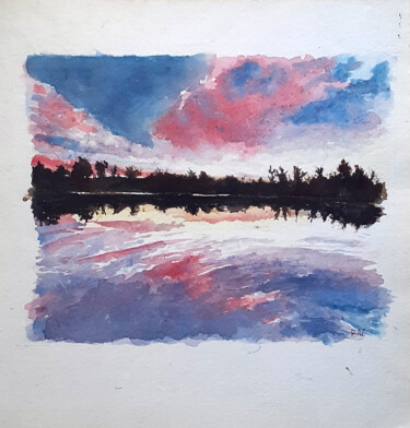 Malerei mit dem Titel "Reflet dans la lac" von Baf, Original-Kunstwerk, Aquarell