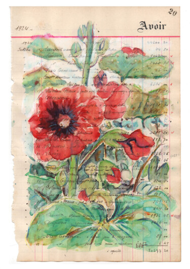Painting titled "Coquelicot" by Baf, Original Artwork, Watercolor