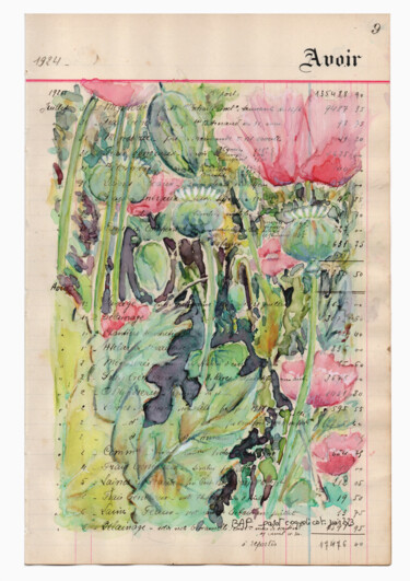 Pittura intitolato "Coquelicot rose" da Baf, Opera d'arte originale, Acquarello