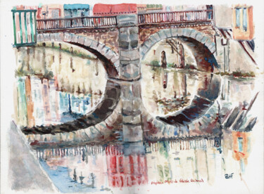 Malerei mit dem Titel "Pont de Castres 812…" von Baf, Original-Kunstwerk, Aquarell