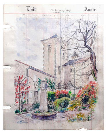 Painting titled "Chateau de Cardaill…" by Baf, Original Artwork, Watercolor